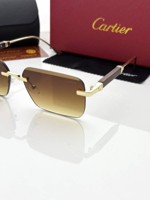 First Copy Cartier Rimless Gold Square Sunglasses Brown Gradient Unisex UV Protection