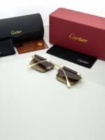 First Copy Cartier Rimless Gold Square Sunglasses Brown Gradient Unisex UV Protection