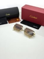 First Copy Cartier Rimless Gold Square Sunglasses Brown Gradient Unisex UV Protection