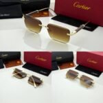 First Copy Cartier Rimless Gold Square Sunglasses Brown Gradient Unisex UV Protection