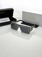 First Copy Balmain Transparent Rectangle Sunglasses Grey Lens Unisex UV Protection