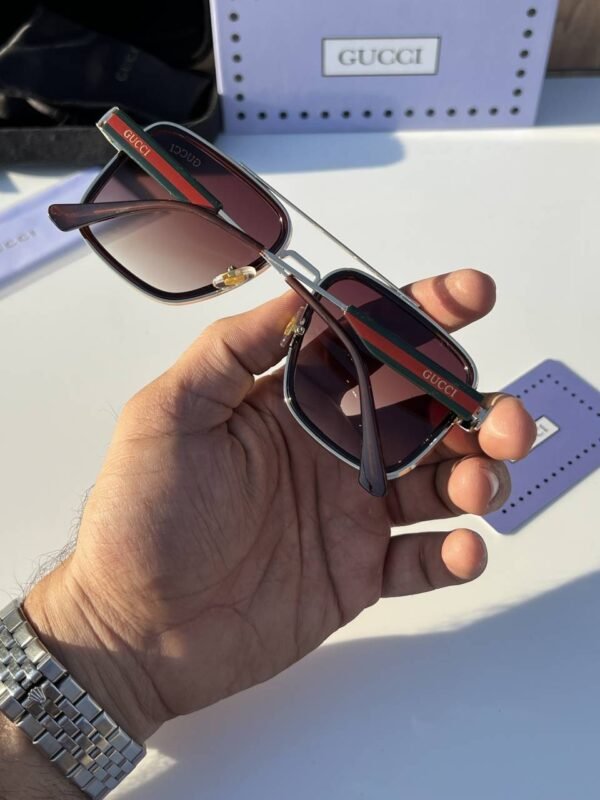 First Copy Gucci Navigator Sunglasses Silver Frame Gradient Brown Lens