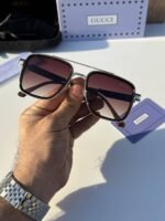 First Copy Gucci Navigator Sunglasses Silver Frame Gradient Brown Lens
