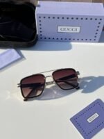 First Copy Gucci Navigator Sunglasses Silver Frame Gradient Brown Lens