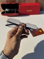 First Copy Cartier Rimless Silver Square Sunglasses Unisex UV Protection Day Night
