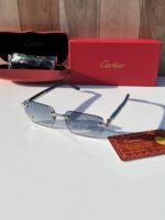 First Copy Cartier Rimless Blue Tint Sunglasses Silver Frame Unisex UV Protection