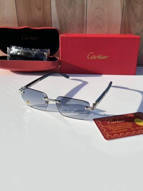 First Copy Cartier Rimless Blue Tint Sunglasses Silver Frame Unisex UV Protection