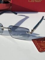 First Copy Cartier Rimless Blue Tint Sunglasses Silver Frame Unisex UV Protection