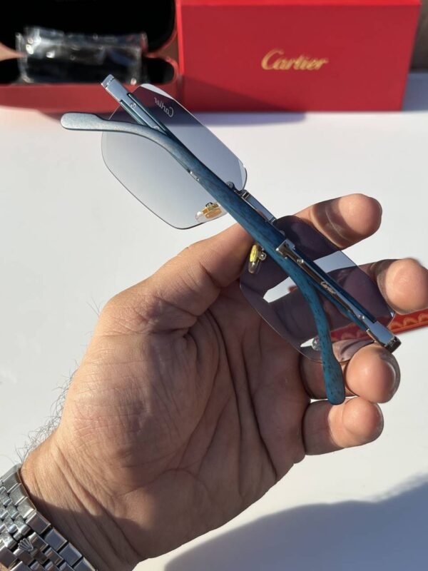 First Copy Cartier Rimless Blue Tint Sunglasses Silver Frame Unisex UV Protection