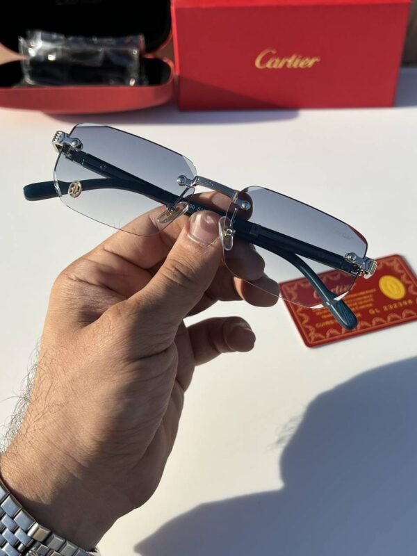 First Copy Cartier Rimless Blue Tint Sunglasses Silver Frame Unisex UV Protection