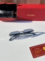 First Copy Cartier Rimless Blue Tint Sunglasses Silver Frame Unisex UV Protection