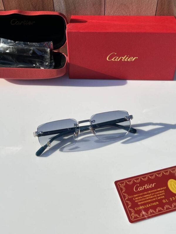 First Copy Cartier Rimless Blue Tint Sunglasses Silver Frame Unisex UV Protection