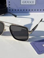 First Copy Gucci Navigator Sunglasses Silver Frame Grey Lens